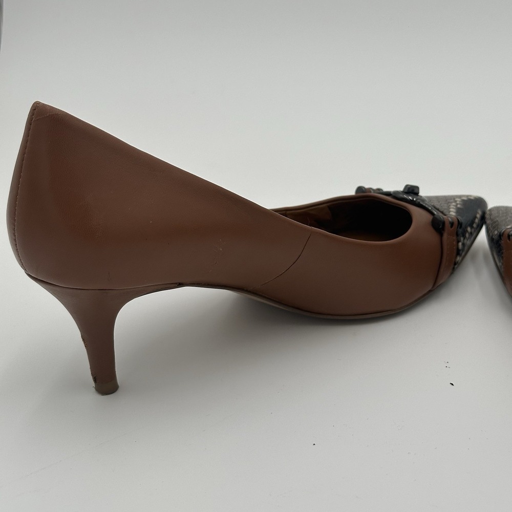 Coach Lauri Leather Pumps 7.5B Caramel Tan Snake Cap Toe Turnlock Accents - Picture 7 of 15